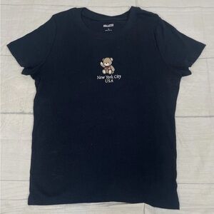 Hollister Woman’s M Navy Blue Teddy Bear T Shirt Tee New York City USA Y2K